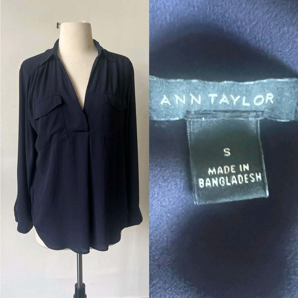 Ann Taylor Navy Blue long sleeve blouse